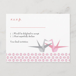 Origami Cranes (Pink Silver) RSVP Invitation Postcard