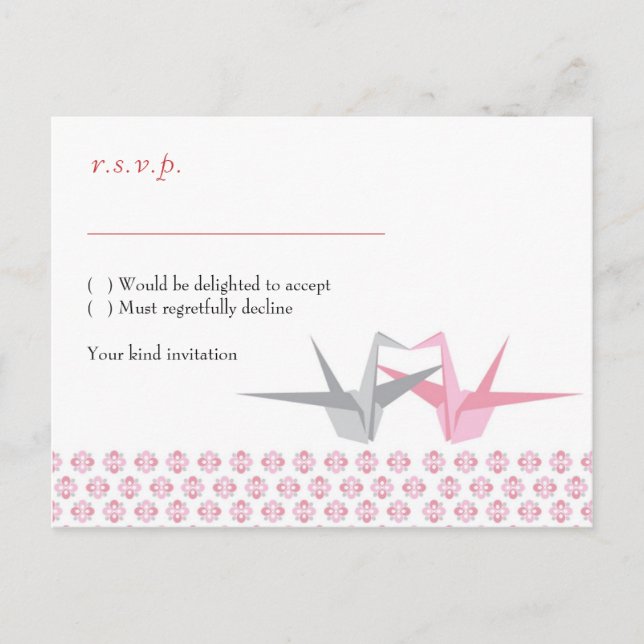 Origami Cranes (Pink Silver) RSVP Invitation Postcard (Front)