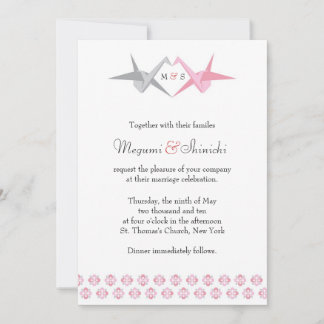 Origami Cranes (Pink & Silver) Wedding Invitation
