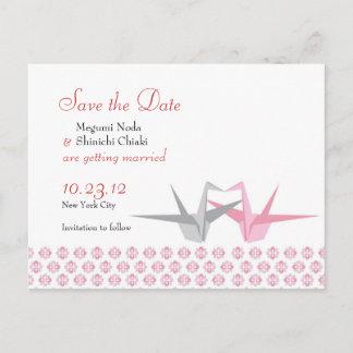 Origami Cranes (Pink Silver) Wedding S Announcement Postcard