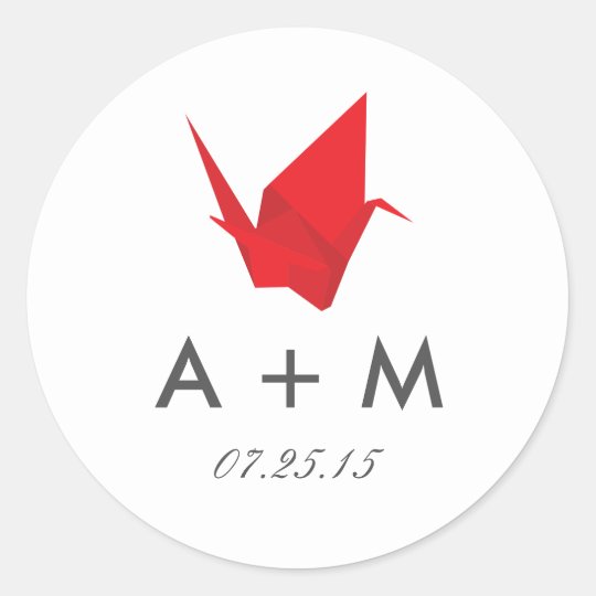 Origami Cranes Wedding Monogram Classic Round Sticker