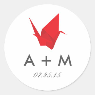 Origami Cranes Wedding Monogram Classic Round Sticker