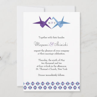 Origami Cranes Wedding (Purple + C Blue) Invitation