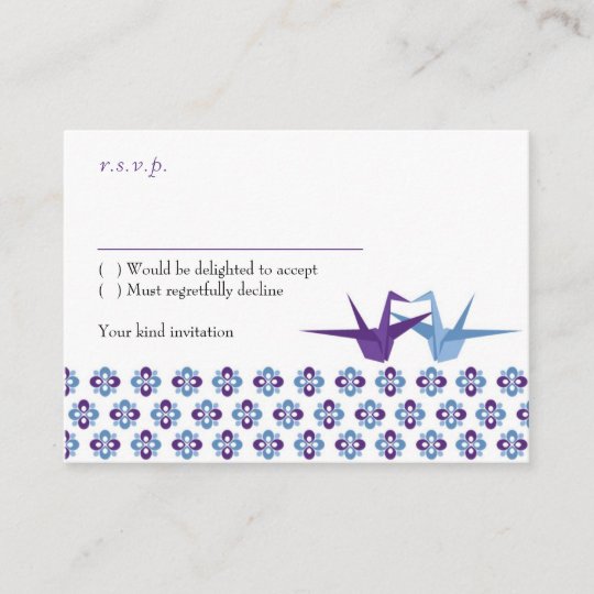 Origami Cranes Wedding Purple C Blue Rsvp Card Zazzle Origami Cranes Wedding Purple C Blue Rsvp Card