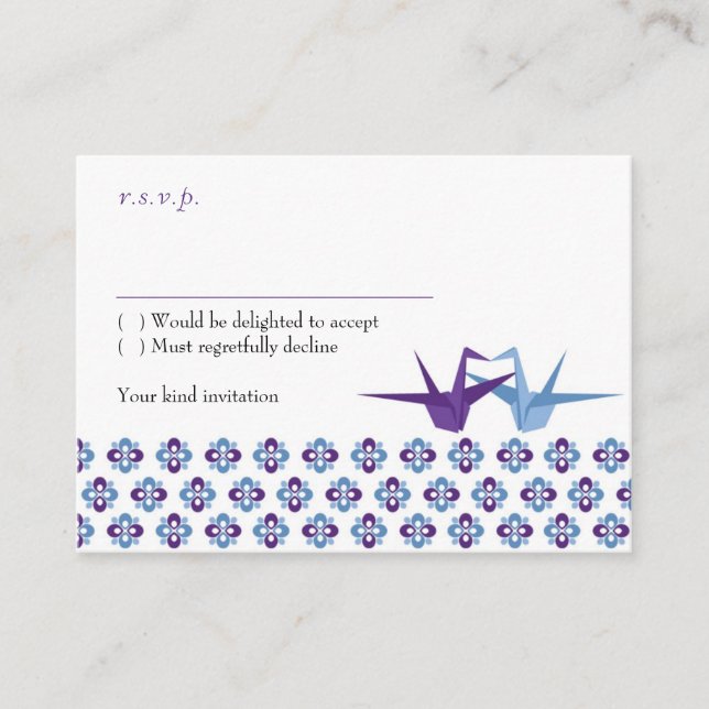 Origami Cranes Wedding (Purple C. Blue) RSVP Card (Front)