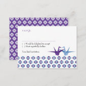 Origami Cranes Wedding (Purple C. Blue) RSVP Card (Front/Back)