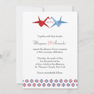 Origami Cranes Wedding (Scarlet + C Blue) Invitation