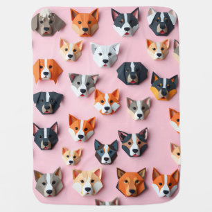 Origami Dog Pink Baby Blanket