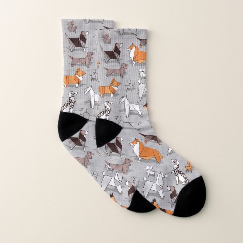 Origami doggie friends geometric dogs Socks