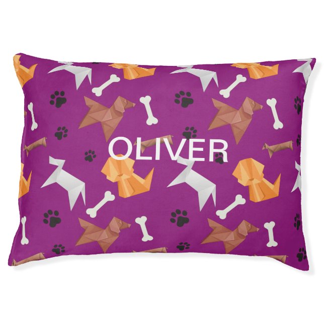 Origami Dogs Paw Prints & Bones Pet Bed (Front)