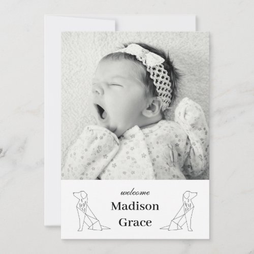 Origami Dogs Unisex Baby Photo Birth Announcement