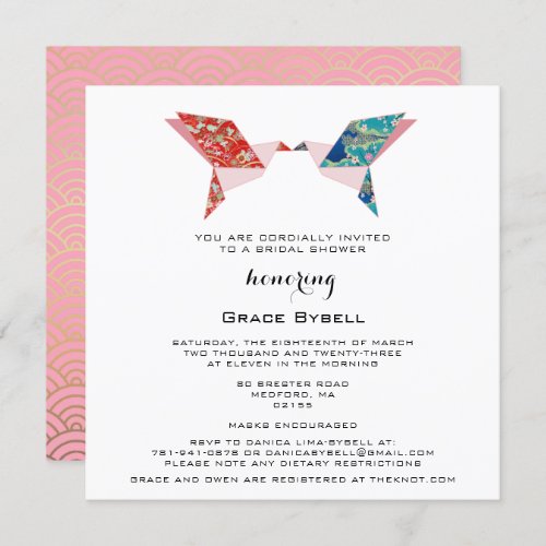 Origami Doves  Bridal Shower Invitation