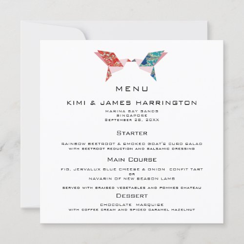 Origami Doves Wedding Invitation Menu