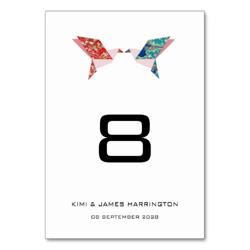 Origami Doves  Wedding Invitation Table Number