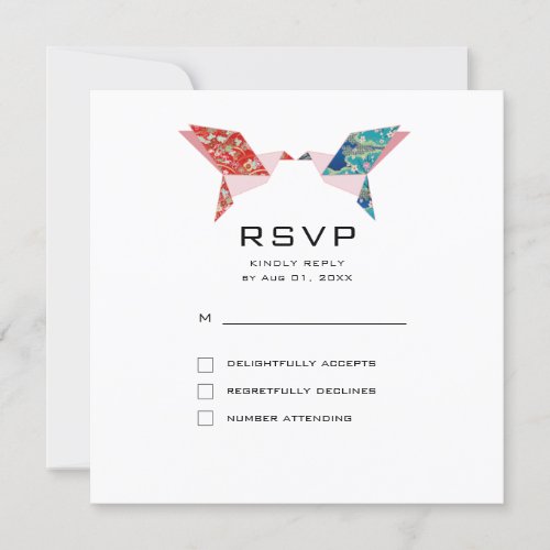 Origami Doves  Wedding RSVP Invitation