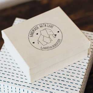 Origami Elephant Custom Handmade with love, Rubber Stamp