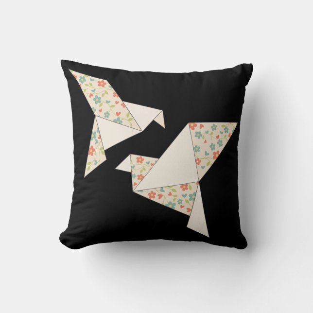origami floral bird throw pillow (Front)