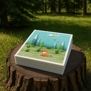 Origami Forest Scene with Fox Mountains and Birds Napkins
