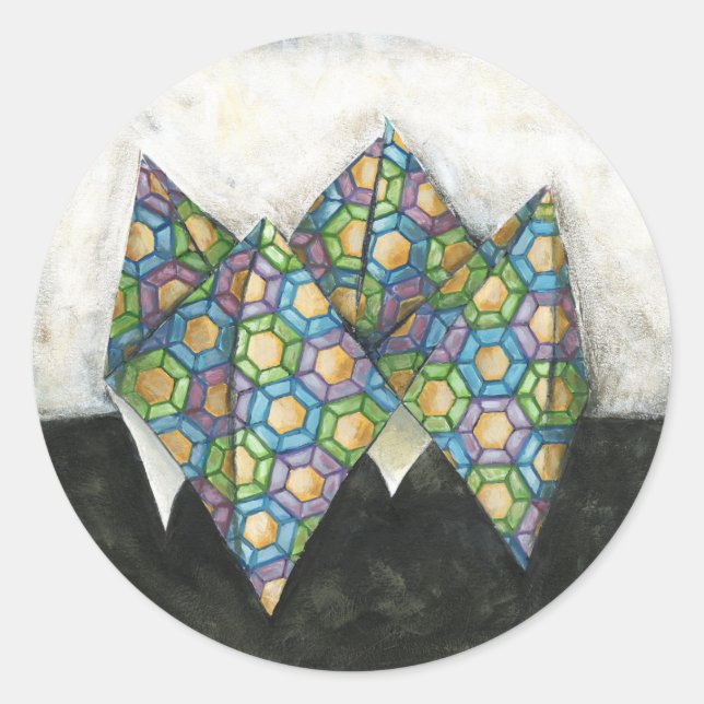 Origami Fortune Teller on Geometric Paper Classic Round Sticker (Front)