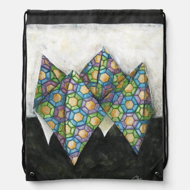 Origami Fortune Teller on Geometric Paper Drawstring Bag (Front)