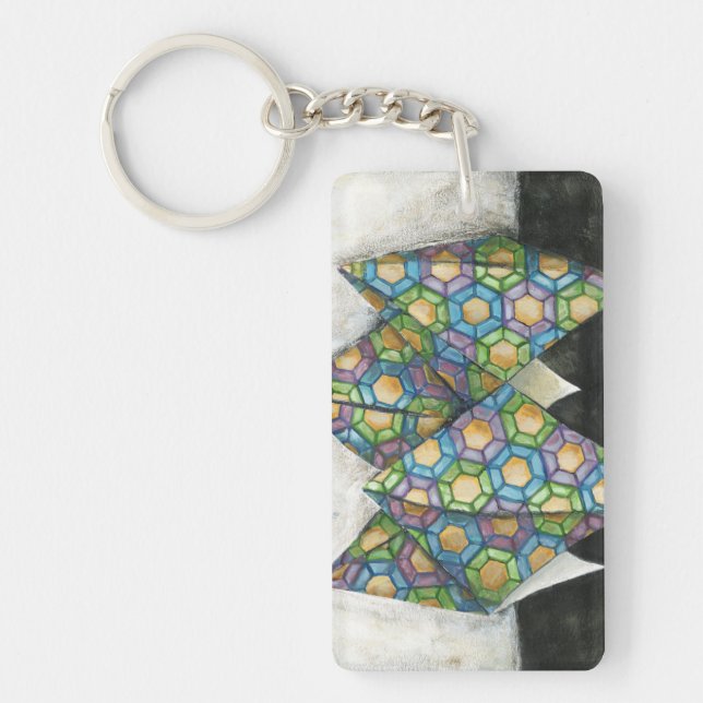 Origami Fortune Teller on Geometric Paper Keychain (Front)