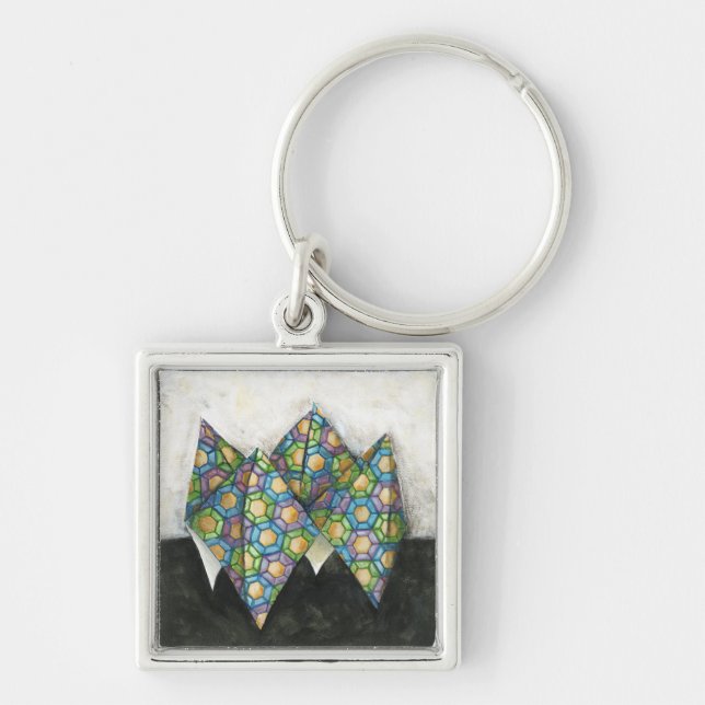 Origami Fortune Teller on Geometric Paper Keychain (Front)