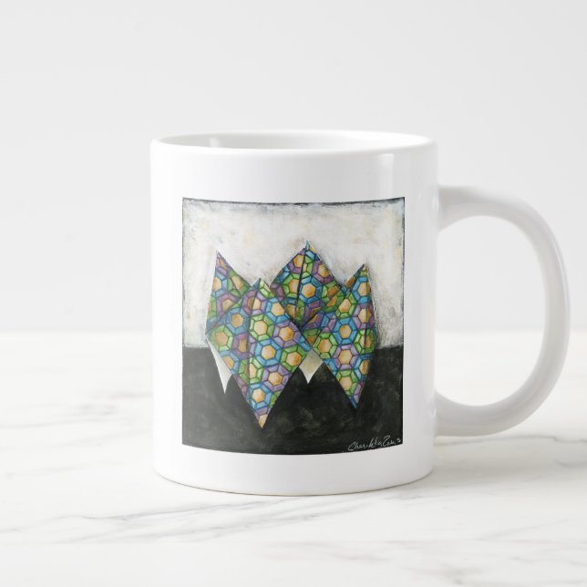 Origami Fortune Teller on Geometric Paper Large Coffee Mug (Right)