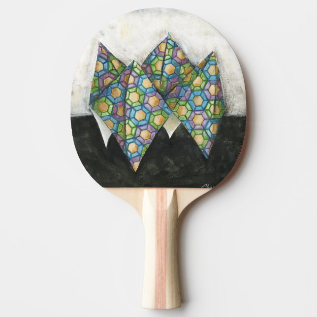 Origami Fortune Teller on Geometric Paper Ping Pong Paddle (Front)