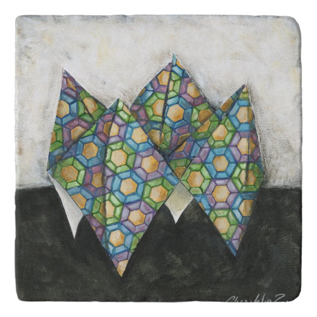 Origami Fortune Teller on Geometric Paper Trivet (Front)