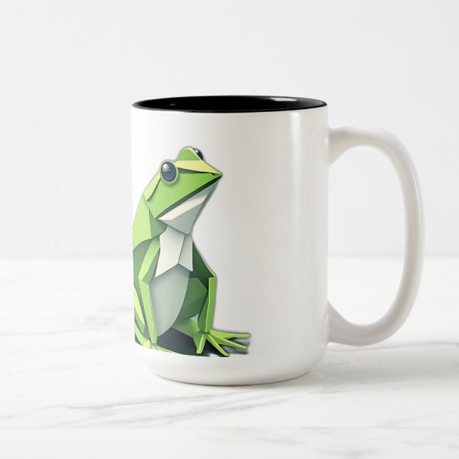 Origami Frogs in Geometric Style Two-Tone Coffee Mug (Right)