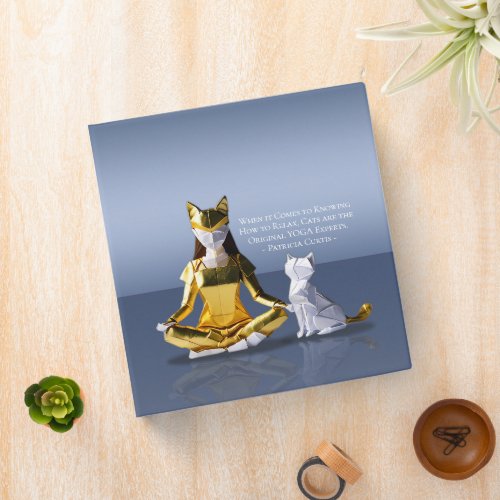 Origami Gold Foil Yoga Meditating Catwoman and Cat 3 Ring Binder