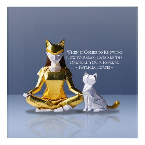 Origami Gold Foil Yoga Meditating Catwoman and Cat Acrylic Print