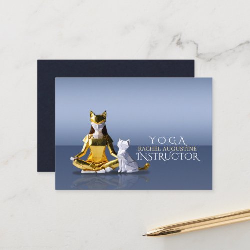 Origami Gold Foil Yoga Meditating Catwoman and Cat Appointment Card