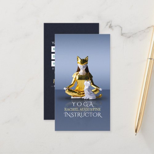 Origami Gold Foil Yoga Meditating Catwoman and Cat Appointment Card