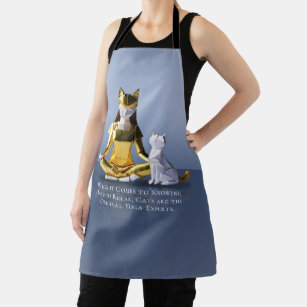 Origami Gold Foil Yoga Meditating Catwoman and Cat Apron