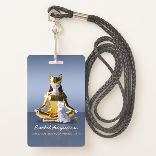 Origami Gold Foil Yoga Meditating Catwoman and Cat Badge