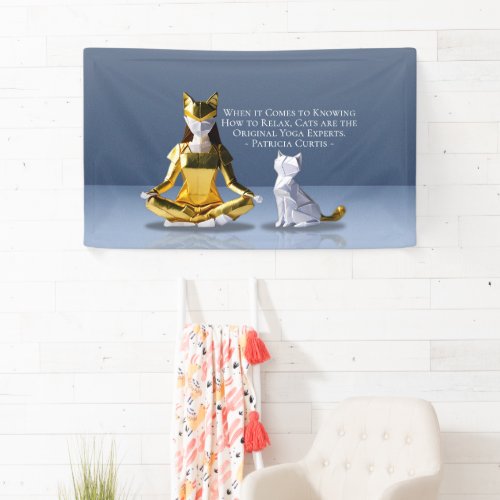 Origami Gold Foil Yoga Meditating Catwoman and Cat Banner