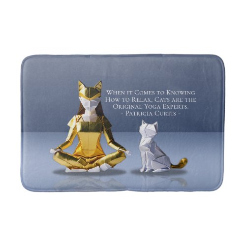 Origami Gold Foil Yoga Meditating Catwoman and Cat Bath Mat