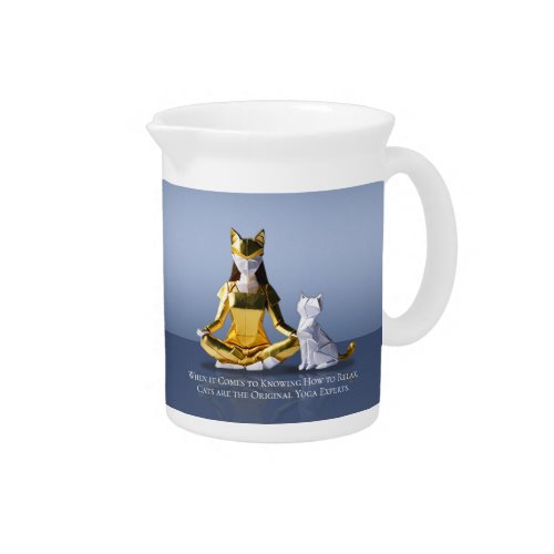 Origami Gold Foil Yoga Meditating Catwoman and Cat Beverage Pitcher