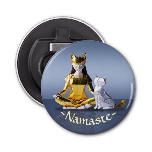 Origami Gold Foil Yoga Meditating Catwoman and Cat Bottle Opener
