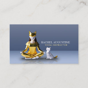 Origami Gold Foil Yoga Meditating Catwoman and Cat Business Card