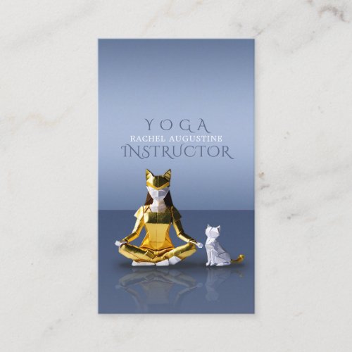 Origami Gold Foil Yoga Meditating Catwoman and Cat Business Card