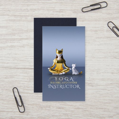 Origami Gold Foil Yoga Meditating Catwoman and Cat Business Card