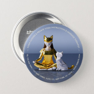 Origami Gold Foil Yoga Meditating Catwoman and Cat Button