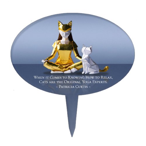 Origami Gold Foil Yoga Meditating Catwoman and Cat Cake Topper