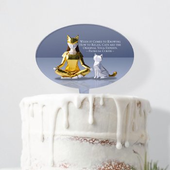 Origami Gold Foil Yoga Meditating Catwoman And Cat Cake Topper by ReadyCardCard at Zazzle