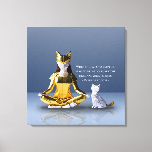 Origami Gold Foil Yoga Meditating Catwoman and Cat Canvas Print