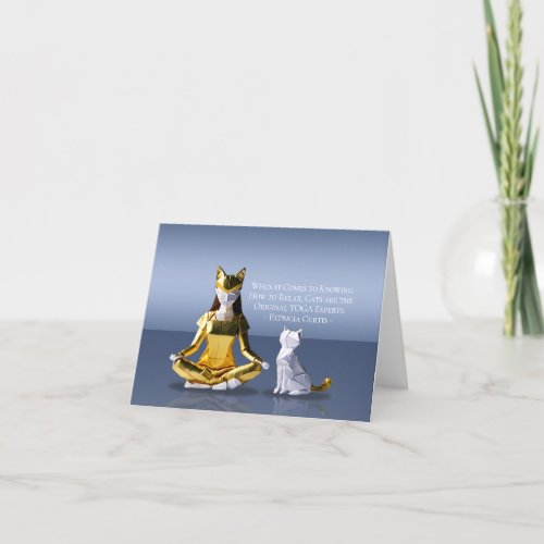 Origami Gold Foil Yoga Meditating Catwoman and Cat Card