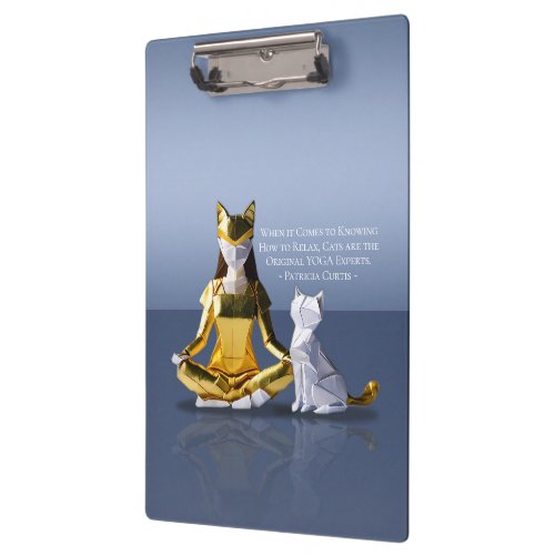 Origami Gold Foil Yoga Meditating Catwoman and Cat Clipboard