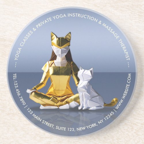 Origami Gold Foil Yoga Meditating Catwoman and Cat Coaster
